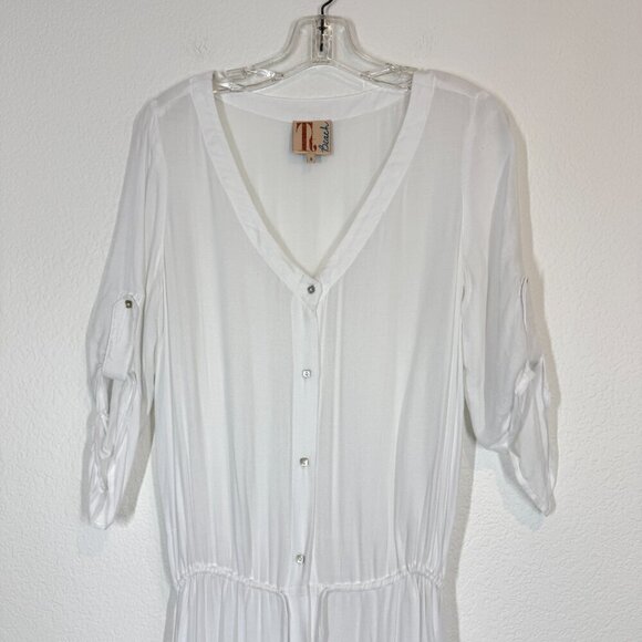 Beach Swimsuit Coverup Shirt Dress White Maxi Long Button Up Drawstring Small - Picture 5 of 11